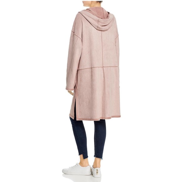 B New York Faux Suede Oversized Hooded Coat in Dusty Blush Size Medium NWT - Picture 2 of 11